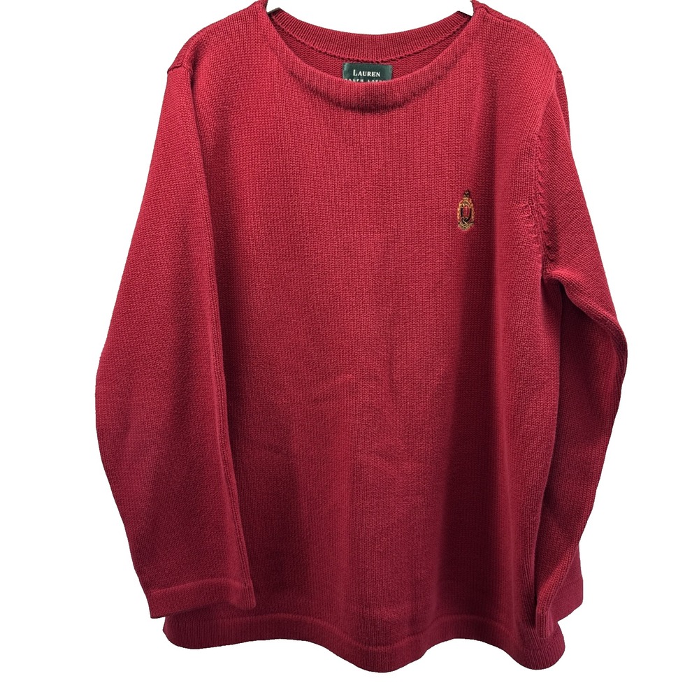 Lauren Ralph Lauren Womens Red Cotton Knit Crest Logo Pullover Sweater XL A11005